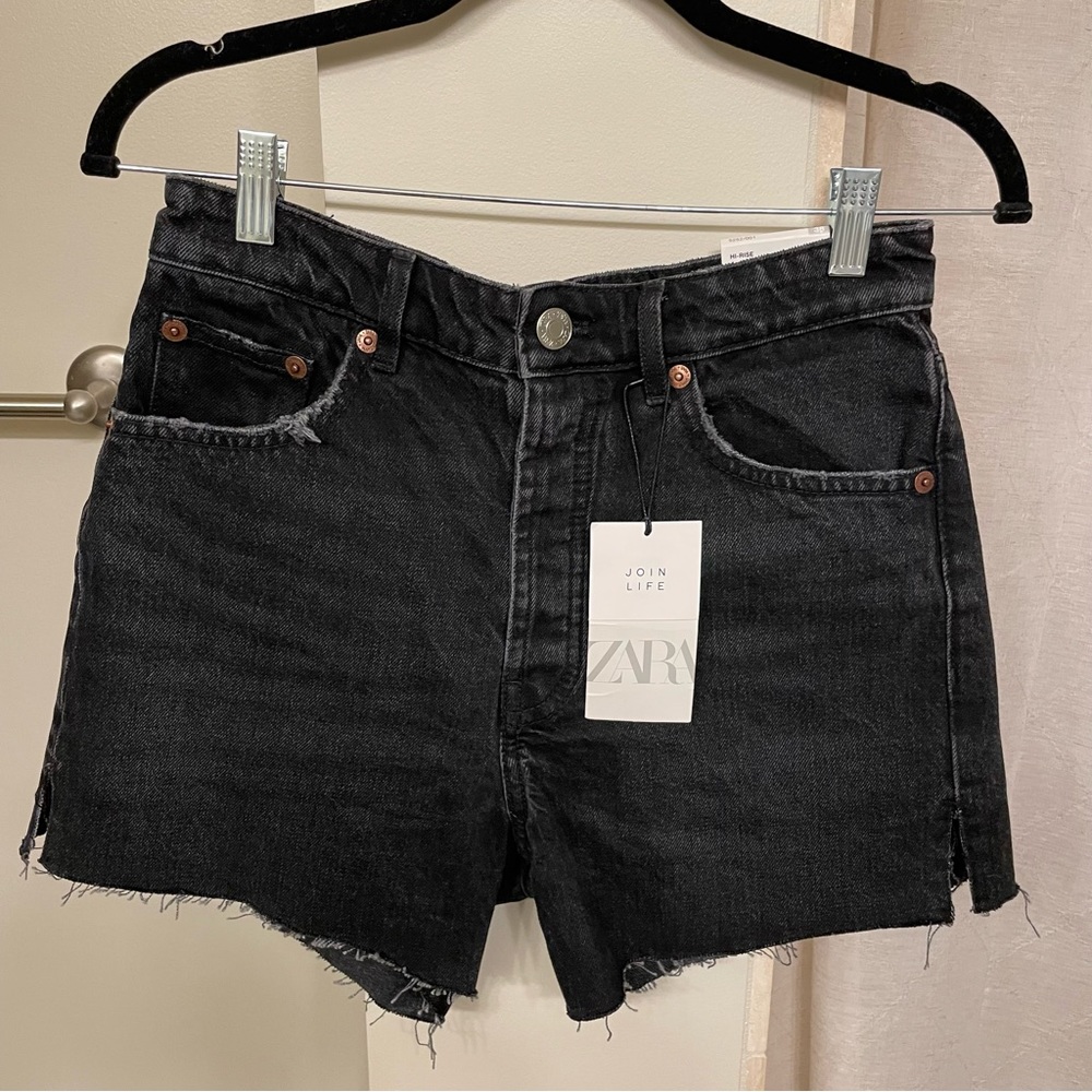 ZARA High-Rise Denim Shorts, Black
